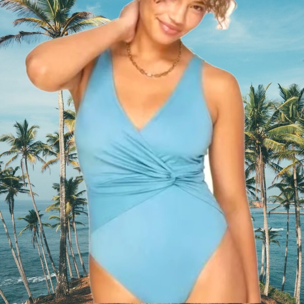 Andie Swim The Capri One Piece Bay Blue Eco Nylon Size Medium